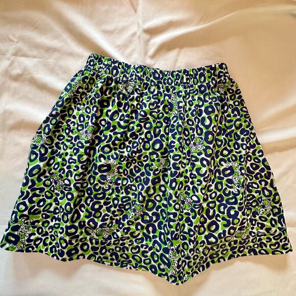 LILLY PULITZER XS THRILL OF THE CHASE NAVY GREEN SKIRT CHEETAH Pockets - Picture 2 of 9